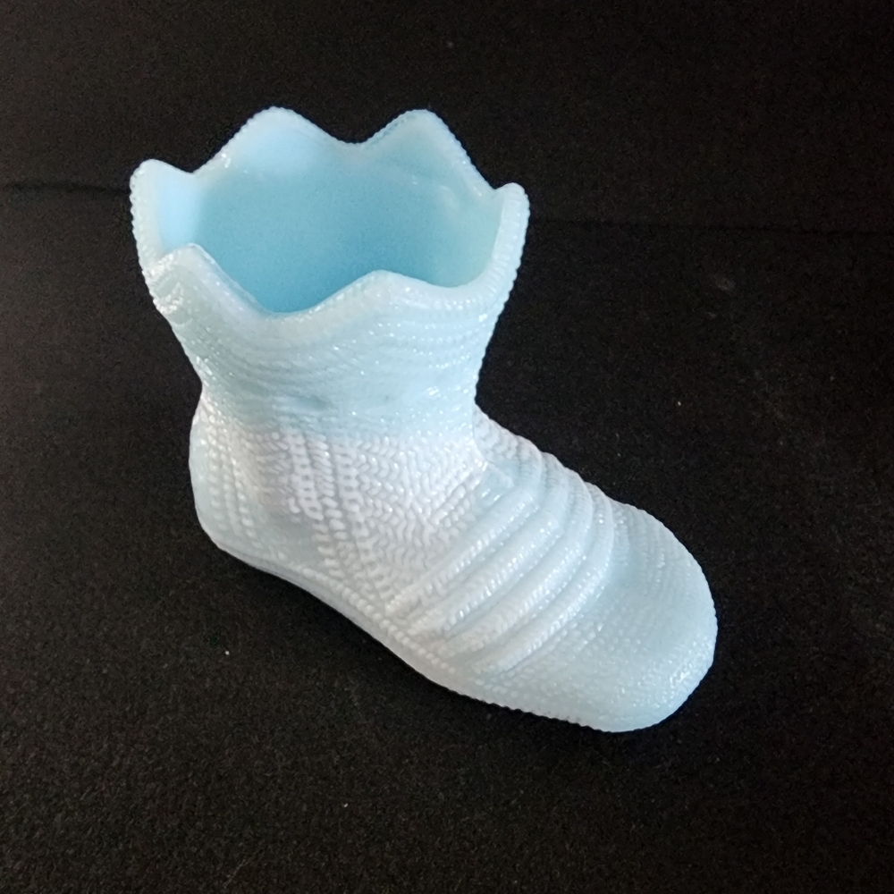 Vintage, Antique Blue Milk Glass Sock, Stocking, Boot RARE